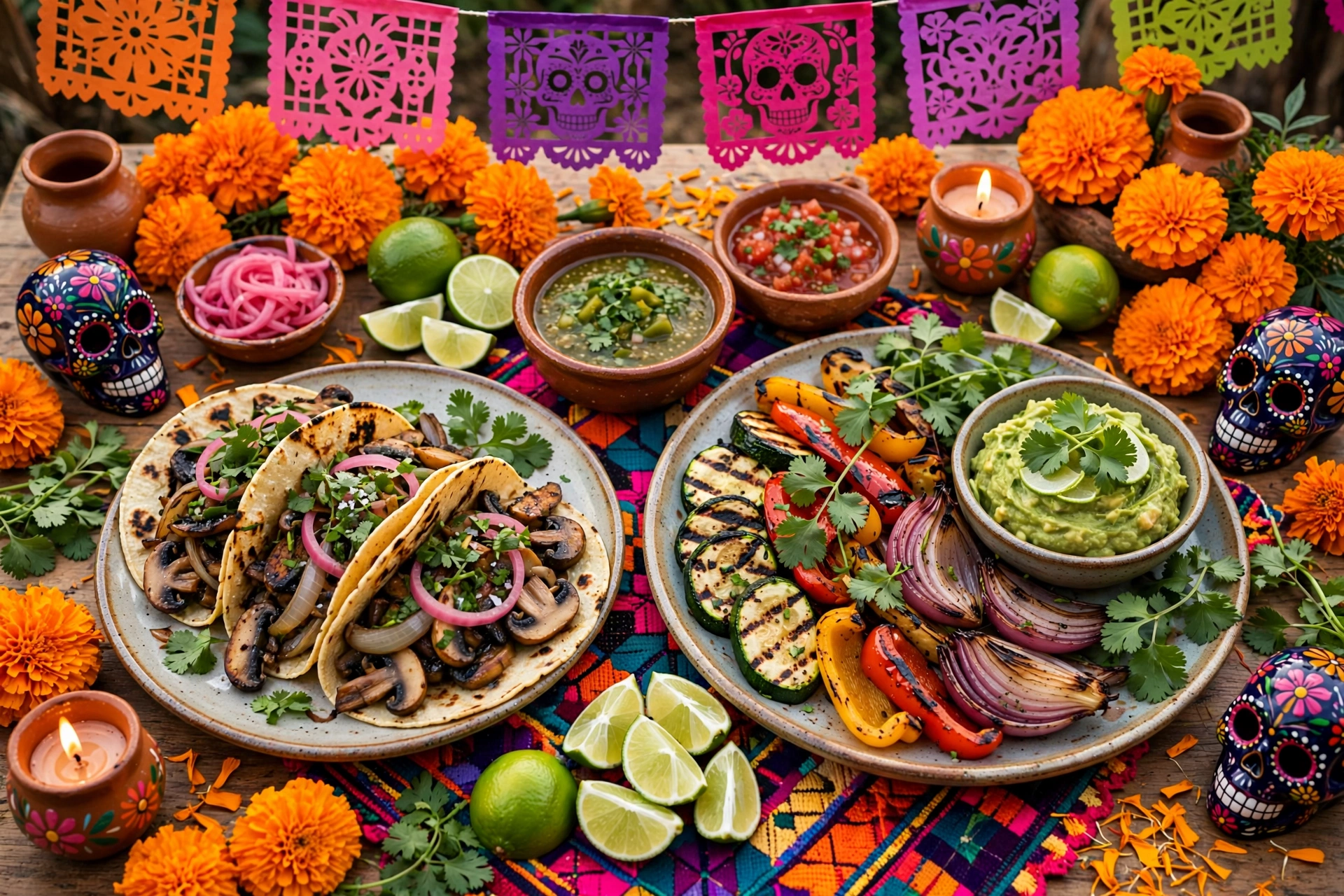 Vegan Day of the Dead feast spread