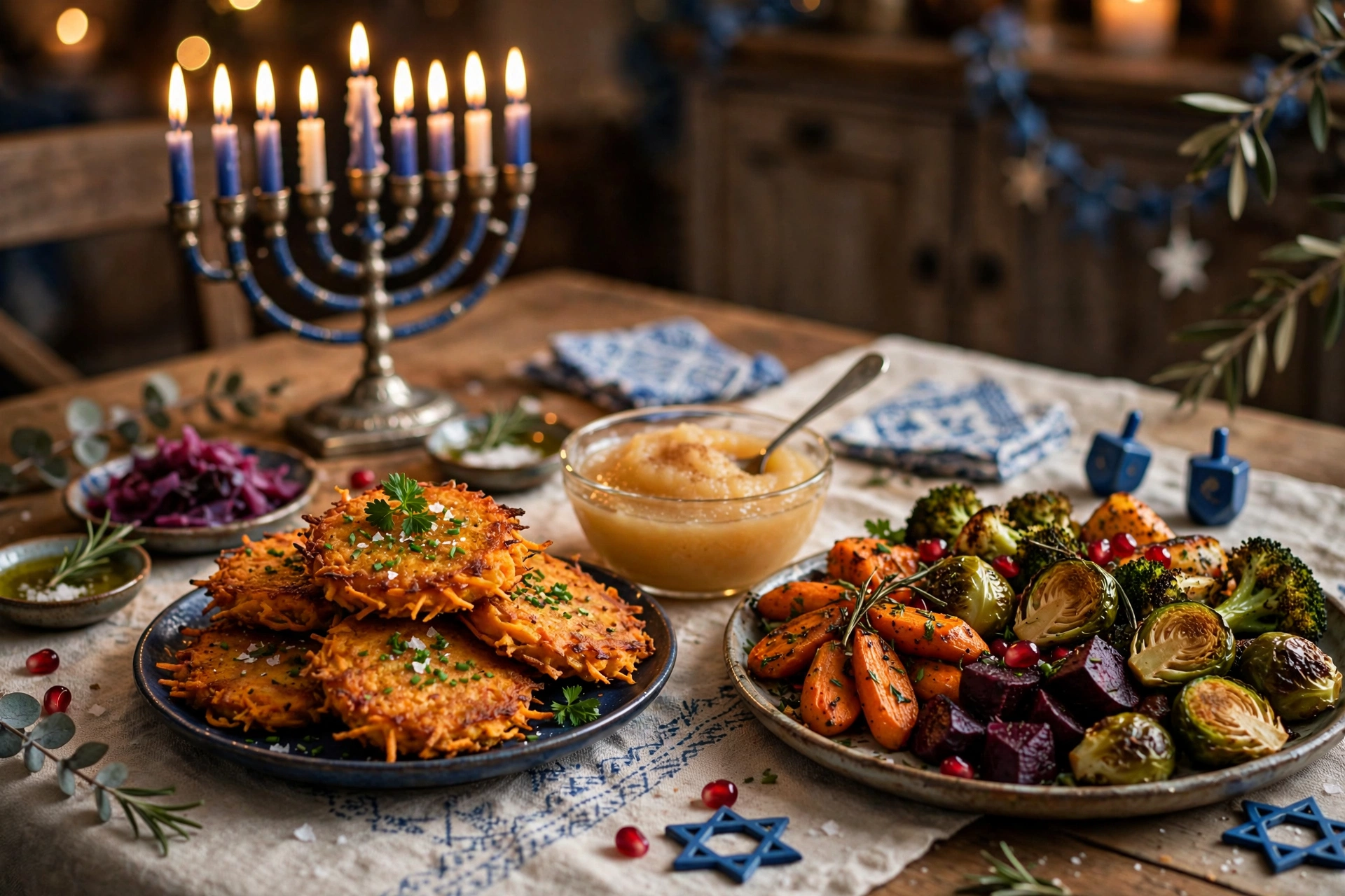 Vegan Hanukkah feast spread