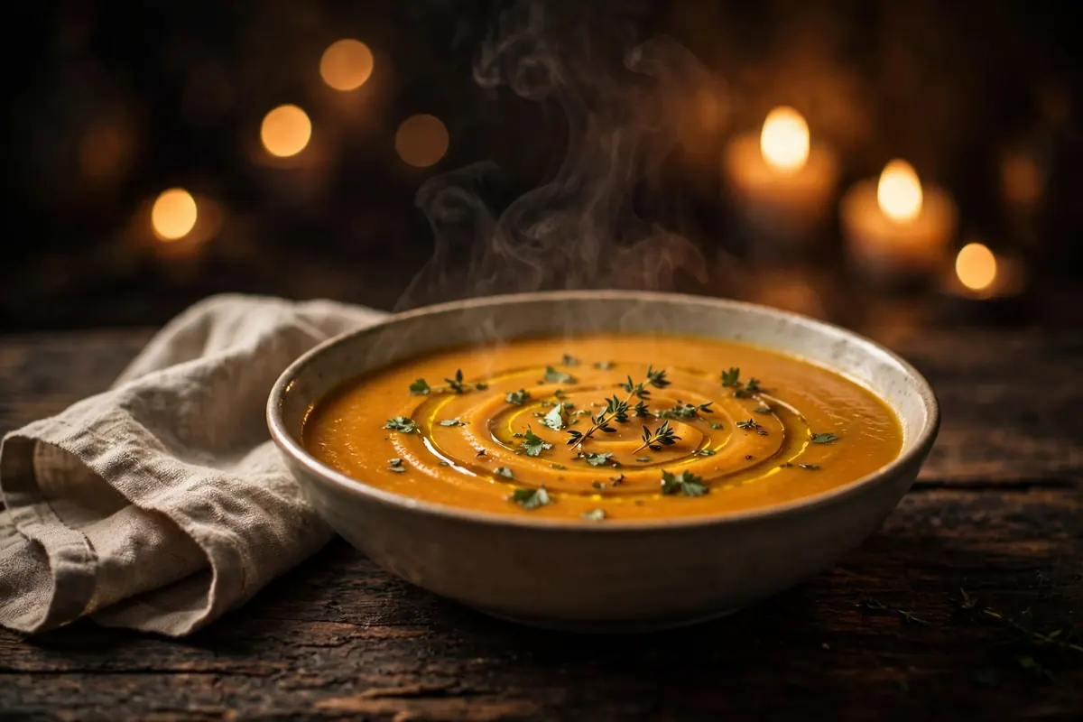 Roast Pumpkin Soup with Olive Oil and Herbs