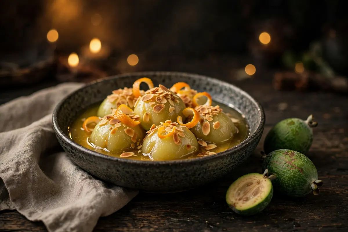 Poached Feijoas with Citrus and Toasted Almonds