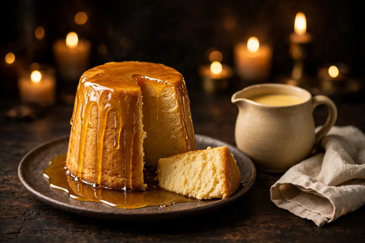 Steamed Golden Syrup Pudding with Warm Custard