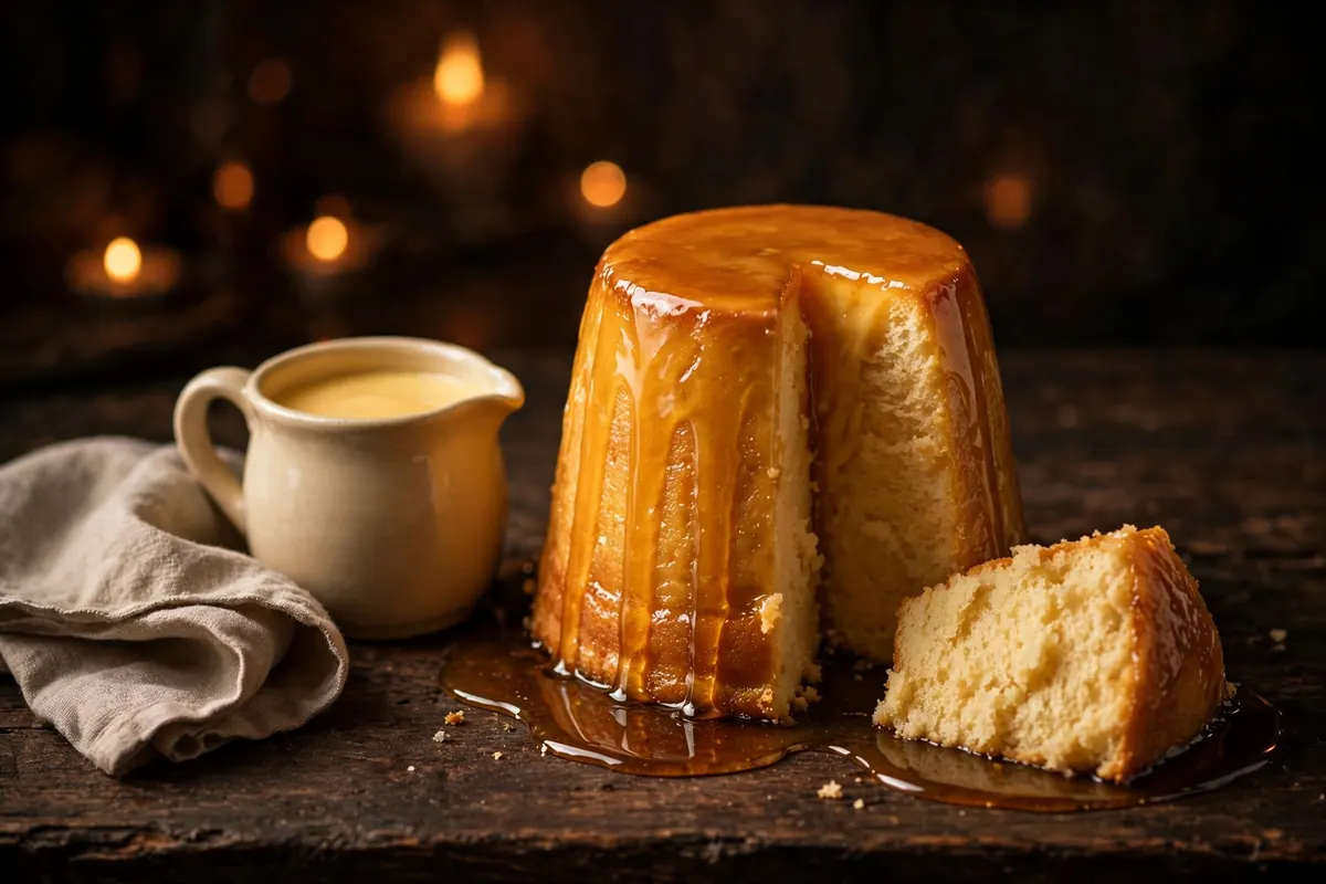Steamed Golden Syrup Pudding with Warm Custard
