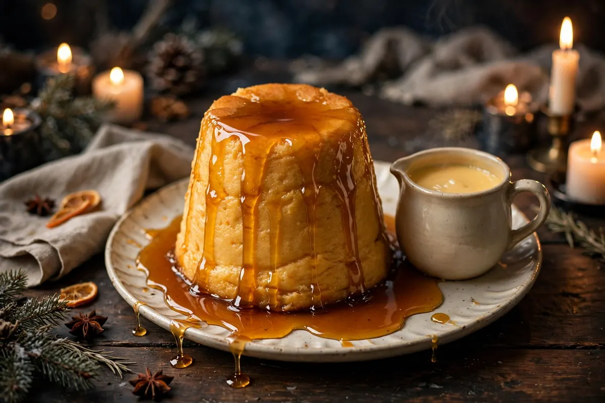 Steamed Golden Syrup Pudding with Warm Custard