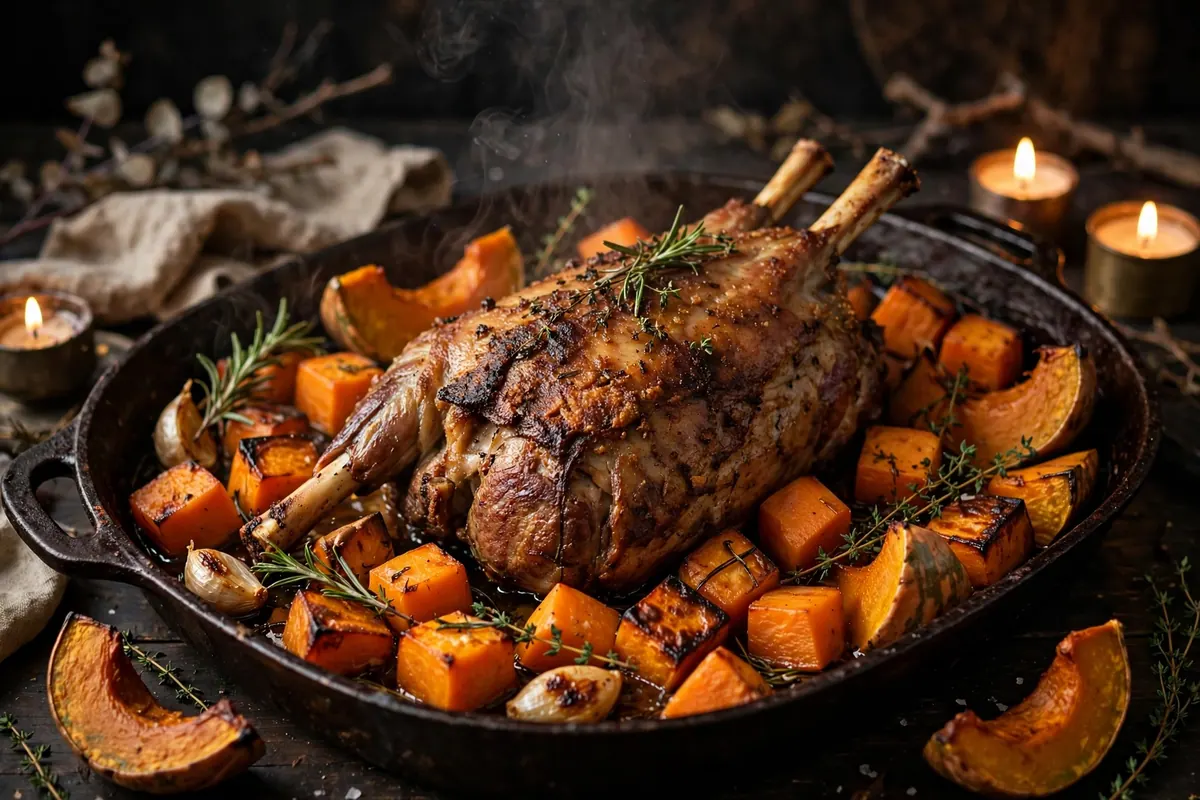 Slow-Roast Hāngī-Style Lamb Shoulder with Kūmara and Pumpkin