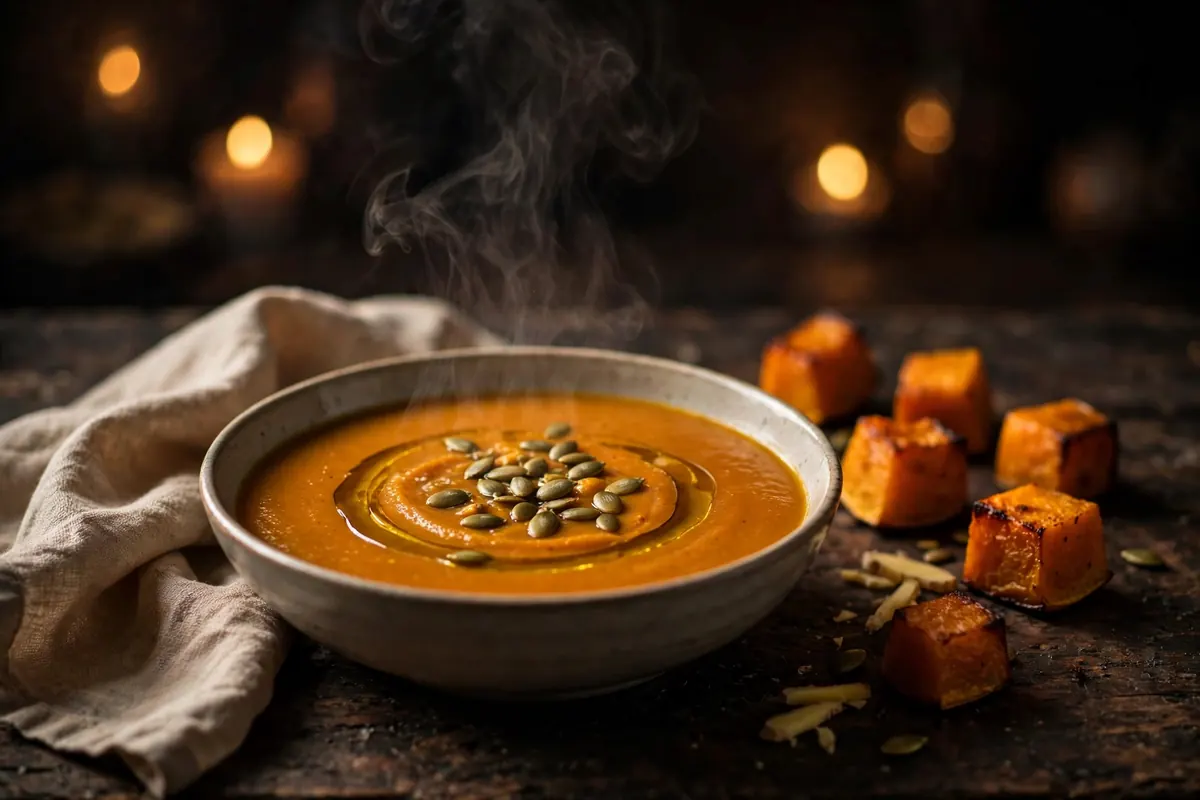 Roast Pumpkin Soup with Ginger and Olive Oil