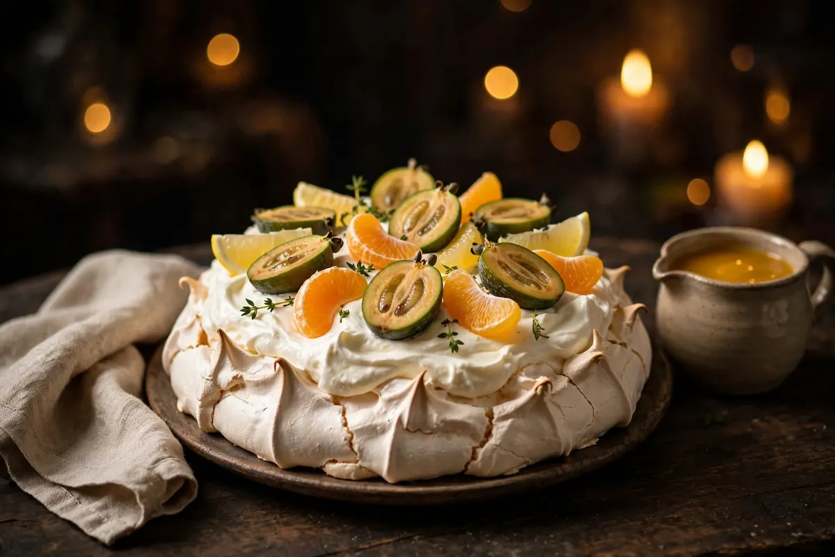 Feijoa and Citrus Pavlova