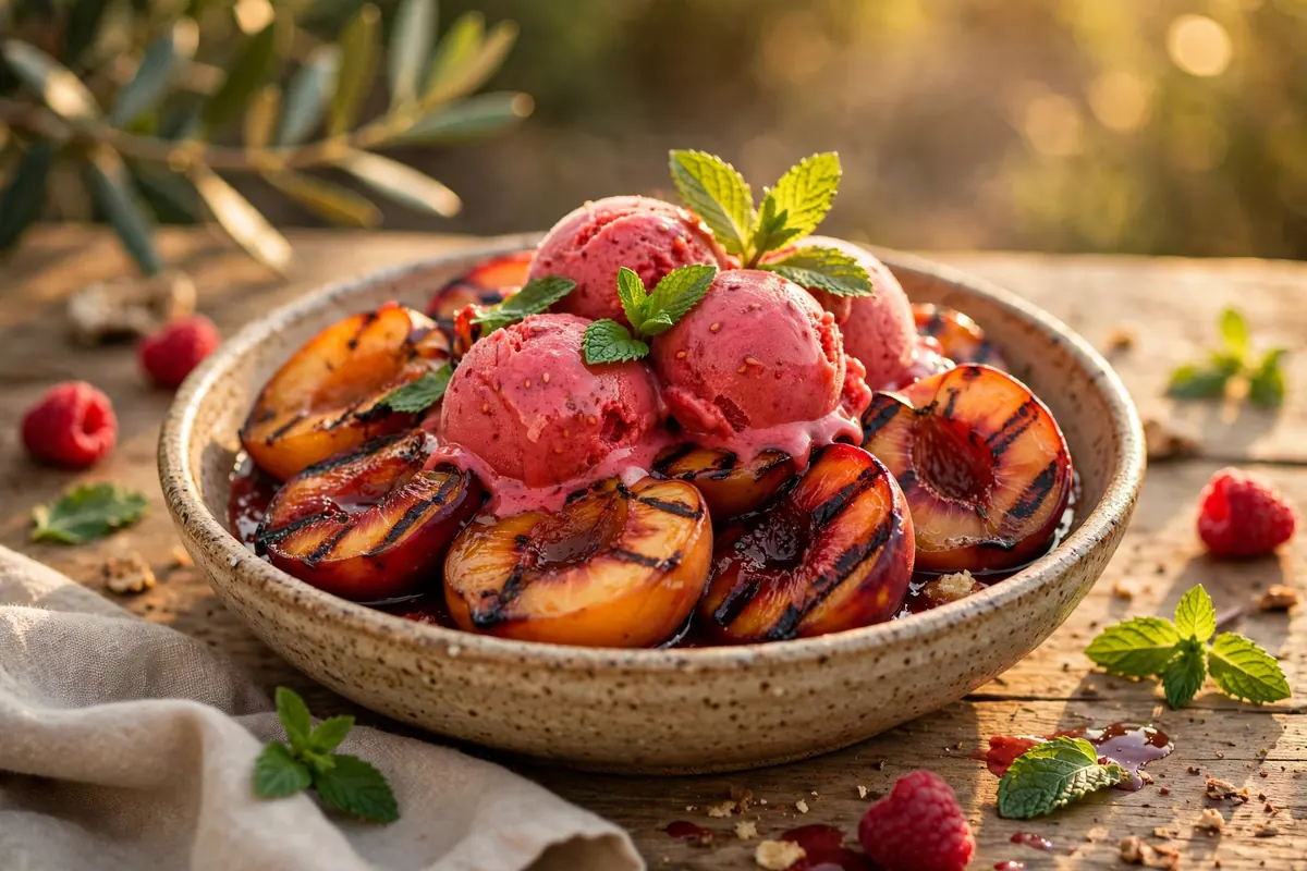 Grilled Stone Fruit with Berry Sorbet